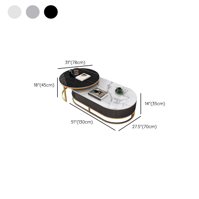 Frame Oval Coffee Table Glam Nesting Coffee Table Set with Drawer Clearhalo 'Coffee & Accent Tables' 'Coffee Tables' 'coffee_tables' 'furn' 'furn_coffee_tables' 'Furniture' 'Living Room Furniture' 1200x1200_ccb67b69-407d-469d-af4b-1f413abeaf7f