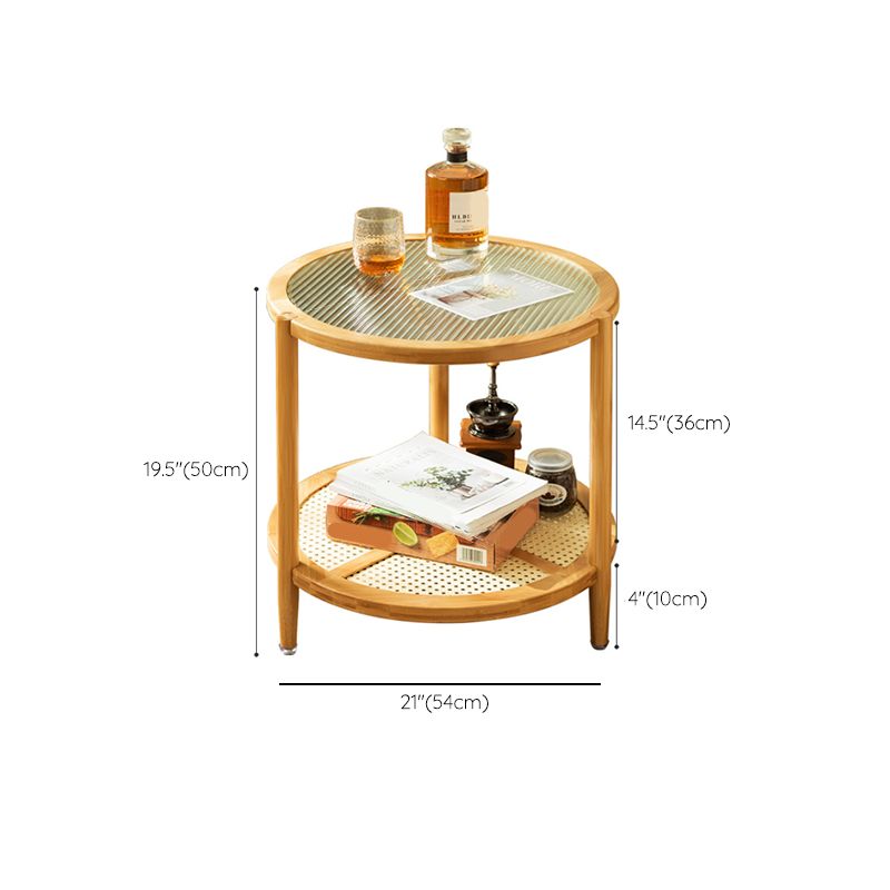 19.68" Tall Round Glass Top Side Table Wood 3 Legs End Table with Shelf