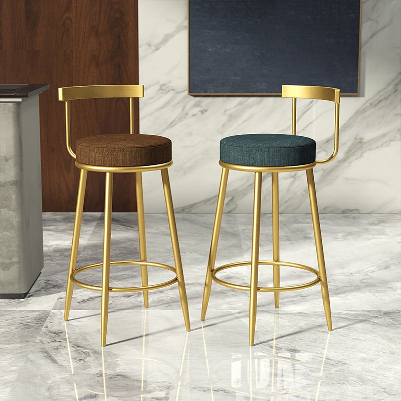 Glam Metal Barstool Velvet Footrest Low BackStool in Matte Finish for Indoor