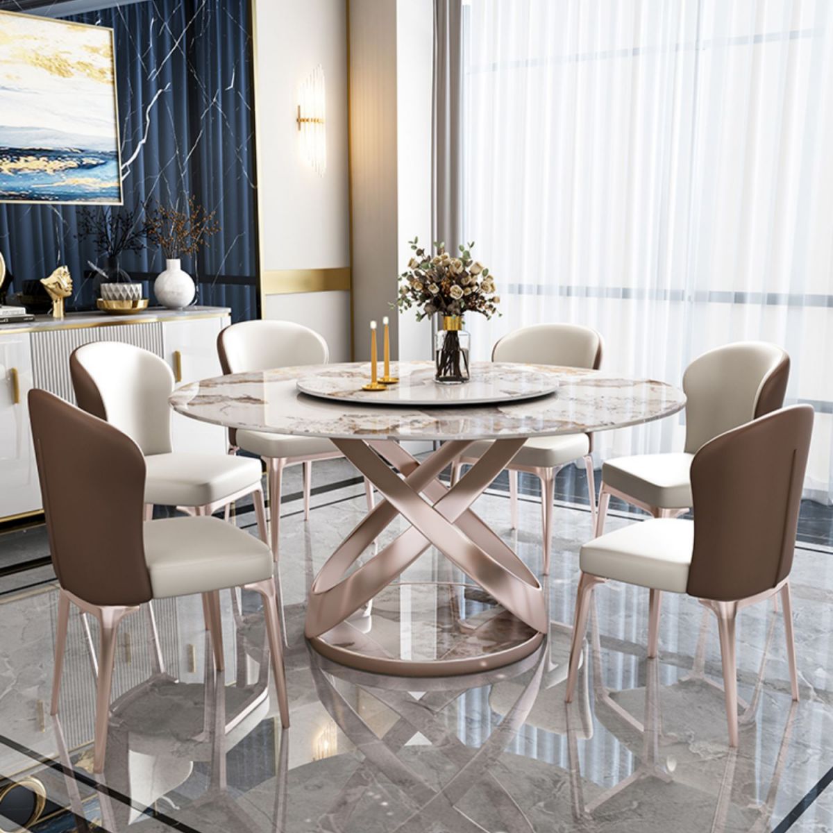 Traditional Luxury Round Dining Table Pedestal Dining Room Furniture with Turntable Clearhalo ' dining_table' 'Dining Tables & Seating' 'Dining Tables' 'furn' 'furn_dining_table' 'Furniture' 'furniture_dining_table' 'Kitchen & Dining Furniture' 'kitchen&dining_furn' 'kitchen' 'kitchen_dining_table' 1200x1200_ccbf6a61-e05c-4656-9ad5-f7ddbbc9d388