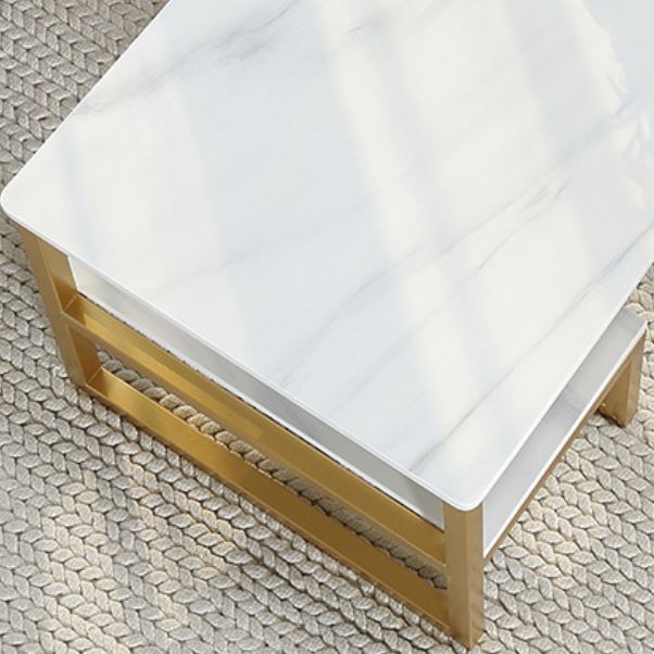 Glam Rectangle Marble Top Table with 2 Storag Shelves and Iron Base