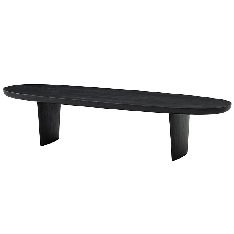 Solid Wood Single Coffee Table Modern Oval Cocktail Table with 2 Legs