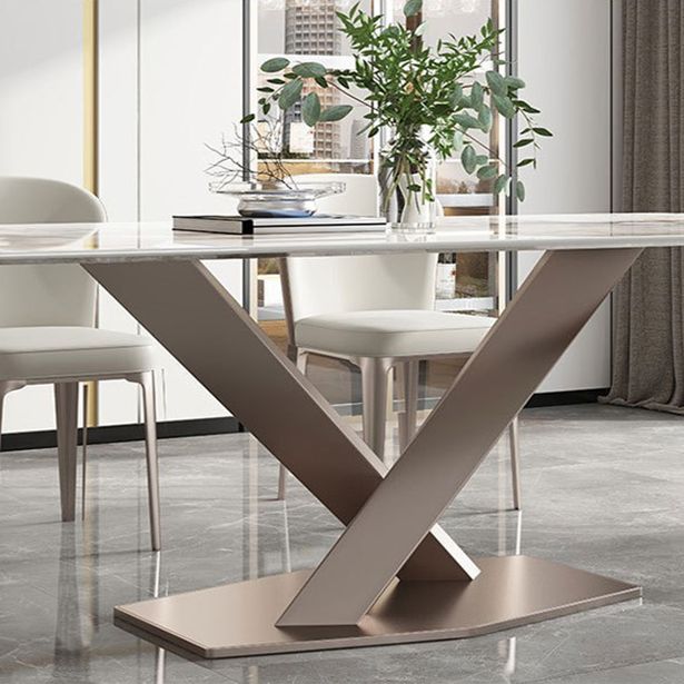 Sintered Stone Top Dining Table Rectangle Kitchen Table with Metal Pedestal Clearhalo ' dining_table' 'Dining Tables & Seating' 'Dining Tables' 'furn' 'furn_dining_table' 'Furniture' 'furniture_dining_table' 'Kitchen & Dining Furniture' 'kitchen&dining_furn' 'kitchen' 'kitchen_dining_table' 1200x1200_ccd34a14-683b-4f98-8667-87809dd2dff7