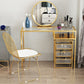 Glam Golden Glass Top Make-up Vanity for Bedroom 29.53" Height