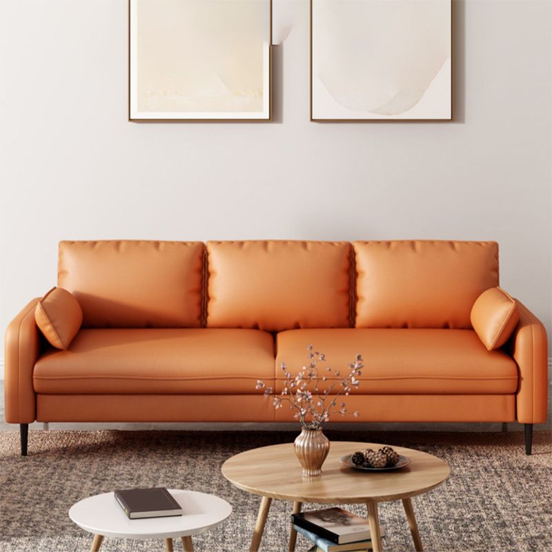 Contemporary Faux Leather Pillows Square Arm Living Room 3 Seater Seating