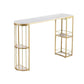 Glam Iron Bistro Table White Faux Marble Top Indoor Bar Dining Table with 2-Shelf Clearhalo 'Bar Furniture' 'Bar Tables' 'bar_tables' 'furn' 'furn_bar_tables' 'Furniture' 'furniture_bar_tables' 'Kitchen & Dining Furniture' 1200x1200_ccdc3600-550c-4947-8c52-c8900010f8b9