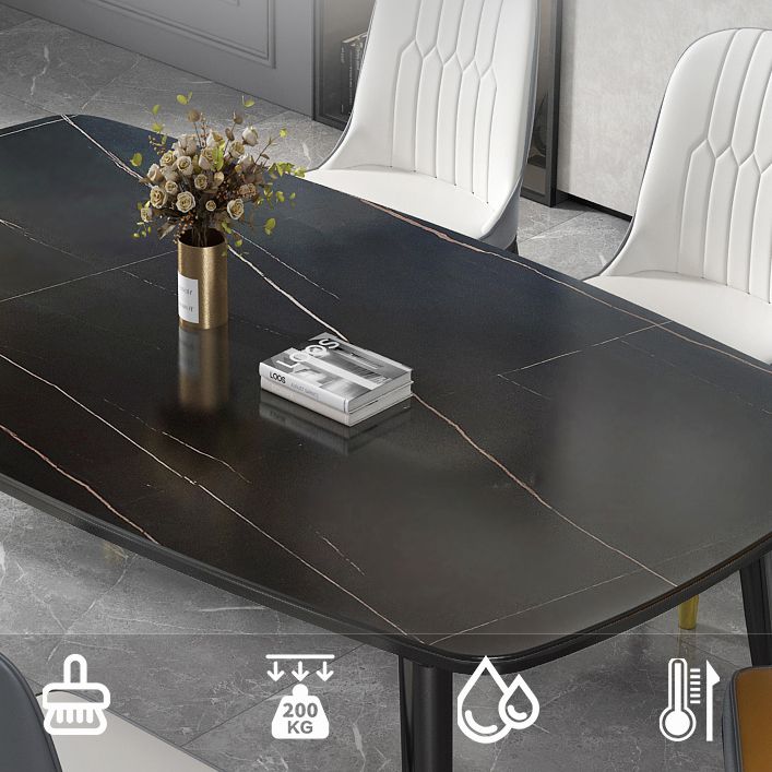 Modern Sintered Stone Top Kitchen Dining Table Rectangle Shape Dining Table with 4 Legs Base Clearhalo ' dining_table' 'Dining Tables & Seating' 'Dining Tables' 'Furniture' 'furniture_dining_table' 'Kitchen & Dining Furniture' 'kitchen&dining_furn' 'kitchen' 'kitchen_dining_table' 1200x1200_ccdd6ec7-19c4-438e-b871-d9bc30880974