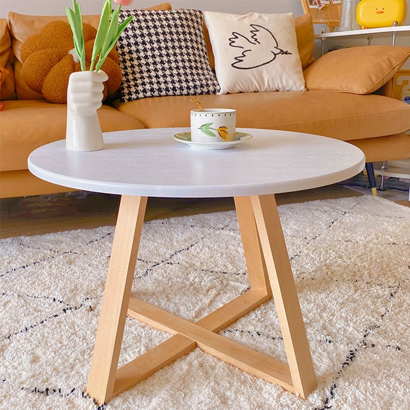 Table de bois rond en bois rond de style nordique avec table d'appoint de base en bois en bois