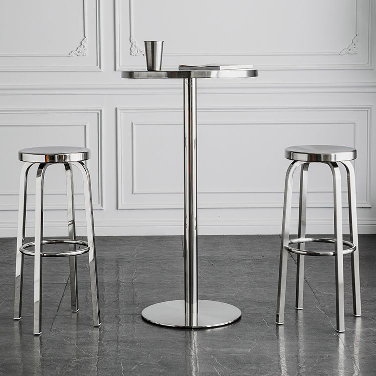 Modern Silver Metal Counter Table with Round Table Top Silver Pedestal Table Clearhalo 'Bar Furniture' 'Bar Tables' 'bar_tables' 'furn' 'furn_bar_tables' 'Furniture' 'furniture_bar_tables' 'Kitchen & Dining Furniture' 1200x1200_cce3dcca-1c62-4426-84b7-1c2da9e60a76