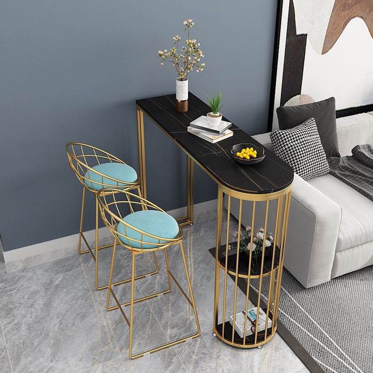 Glam Iron Bistro Table Stone Top Indoor Bar Dining Table with Shelf Clearhalo 'Bar Furniture' 'Bar Tables' 'bar_tables' 'furn' 'furn_bar_tables' 'Furniture' 'furniture_bar_tables' 'Kitchen & Dining Furniture' 1200x1200_cce534b6-1cf9-440b-aad5-689c0547507b
