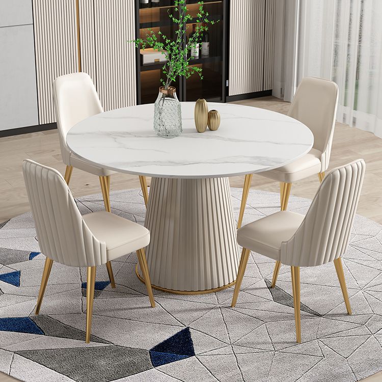 Scandinavian Sintered Stone Table Set of 5/7 with White Round Table Dining Set with Leather Chairs Clearhalo 'Dining Room Sets' 'Dining Tables & Seating' 'dining_room_set' 'furn' 'furn_dining_room_set' 'Furniture' 'furniture_dining_room_set' 'Kitchen & Dining Furniture' 'kitchen&dining_furn' 'kitchen' 1200x1200_cce6c9a6-bfe5-4290-95ba-da1d6706d664
