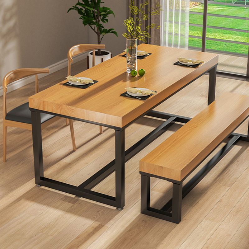 Industrial Solid Wood Dining Table Rectangle Table in Brown with Metal Trestle Base Clearhalo ' dining_table' 'Dining Tables & Seating' 'Dining Tables' 'furn' 'furn_dining_table' 'Furniture' 'furniture_dining_table' 'Kitchen & Dining Furniture' 'kitchen&dining_furn' 'kitchen' 'kitchen_dining_table' 1200x1200_cce95bb8-e259-42b3-94d6-c0429afba2f6