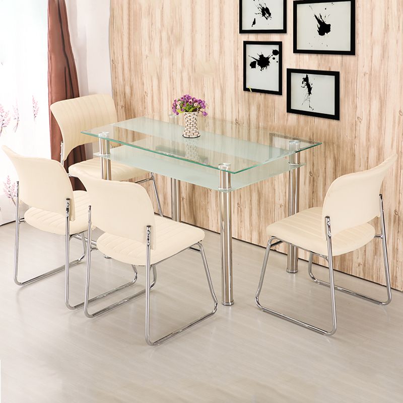 Modern Style Glass Kitchen Dining Table Clear Rectangle Table with 4 Legs for Home Use Clearhalo ' dining_table' 'Dining Tables & Seating' 'Dining Tables' 'furn' 'furn_dining_table' 'Furniture' 'furniture_dining_table' 'Kitchen & Dining Furniture' 'kitchen&dining_furn' 'kitchen' 'kitchen_dining_table' 1200x1200_ccec339b-47d7-4f67-9e81-eed3fe966300