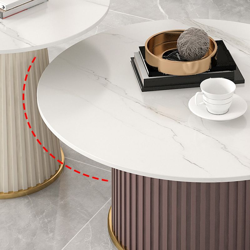 Pedestal 2 Piece Bunching Coffee Tables Glam Slate Top Cocktail Table Set