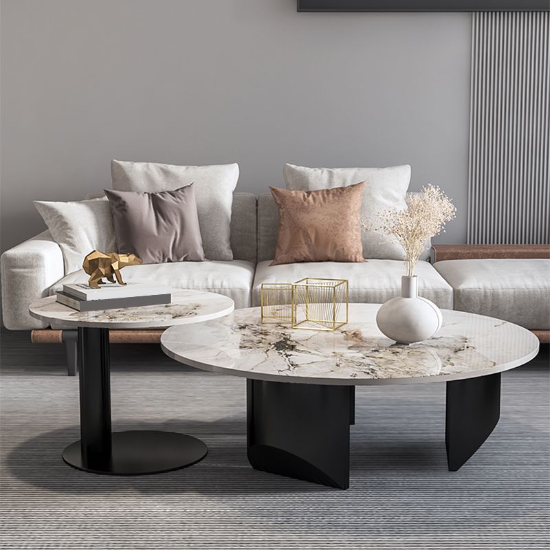 Modern Coffee Table Slate Round Nesting Coffee Table Set with Black Legs Clearhalo 'Coffee & Accent Tables' 'Coffee Tables' 'coffee_tables' 'furn' 'furn_coffee_tables' 'Furniture' 'Living Room Furniture' 1200x1200_ccecd7ed-313f-49bd-8054-bb1611bad4ae