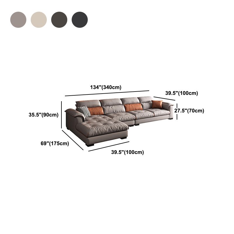 Tufted Pillow Top Arm Sofa with Chaise 133.86" W Faux Leather Sofa