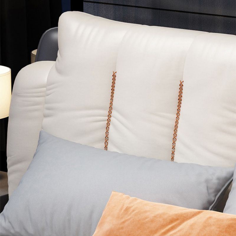 ヘッドボードフェイクレザーベッドのある現代の布張りベッド