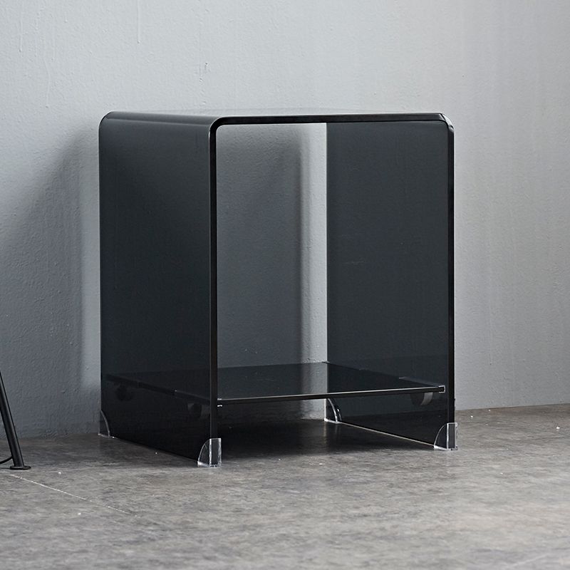 Modern Sled Corner Table Square Glass Side End Table for Living Room