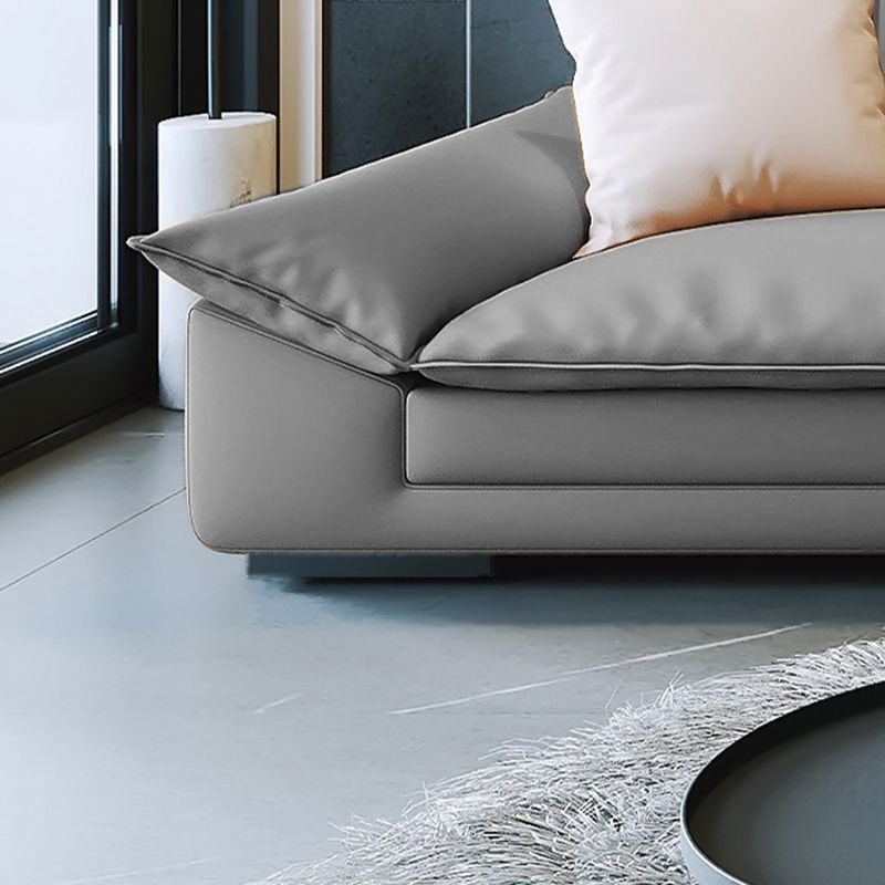 Modern Faux Leather Sofa and Chaise Gray Pillow Top Arm Sectional for Apartment Clearhalo 'furn' 'furn_sectionals' 'Furniture' 'furniture_sectionals' 'kitchen' 'kitchen_sectionals' 'Living Room Furniture' 'Sectionals' 1200x1200_ccf97b7f-0b11-4882-be6e-a0bf5464d613