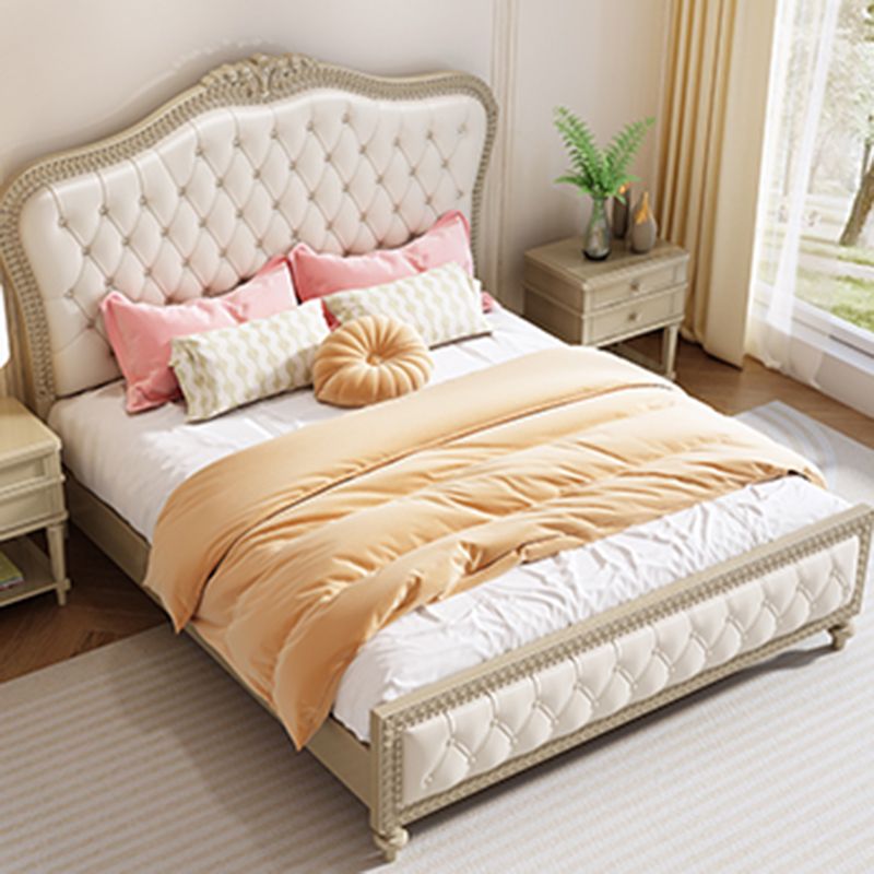 Victorian Standard Bed Upholstered Headboard White Tufted Panel Bed