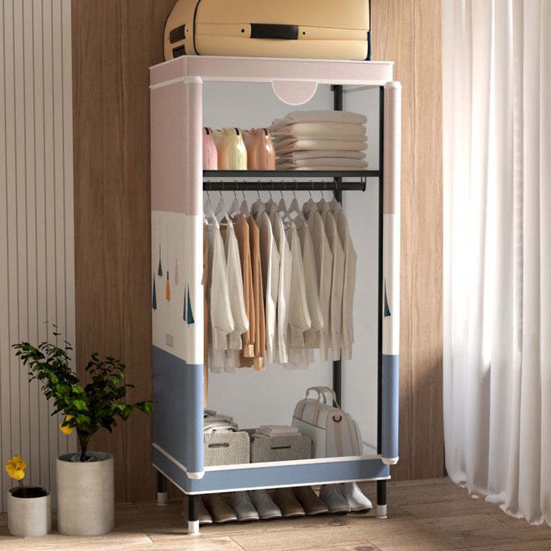 Contemporary Wardrobe Cabinet with Shelves Steel Wardrobe Armoire for Home