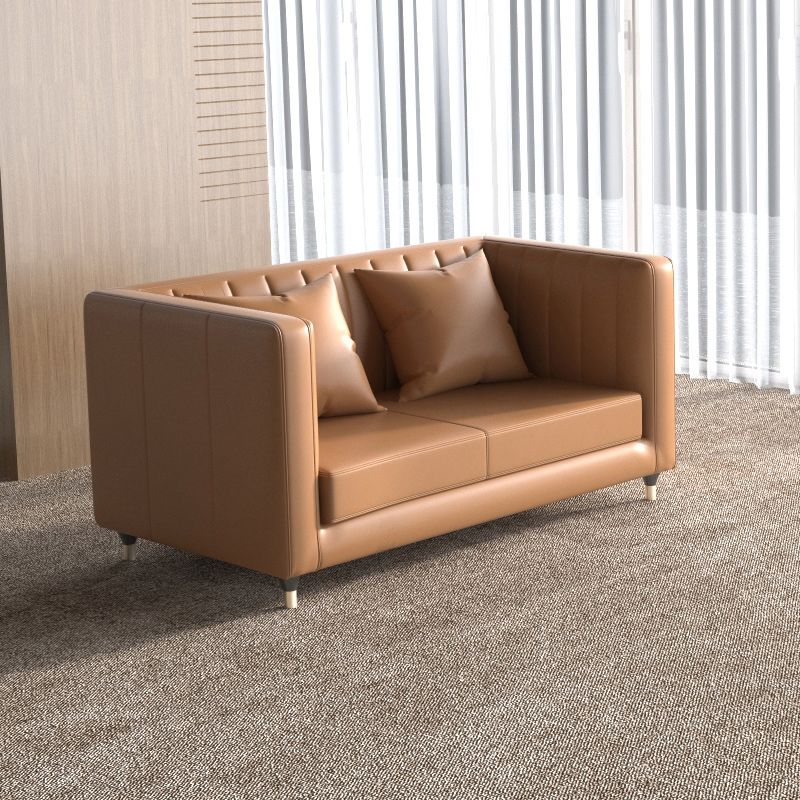 Genuine Leather Tuxedo Arm Sofa 33.46" Wide Contemporary Sofa, Brown Clearhalo 'furn' 'furn_sofas' 'Furniture' 'Living Room Furniture' 'Sofa' 'sofas' 1200x1200_ccffe857-e321-420a-a618-faf7e6f864a8