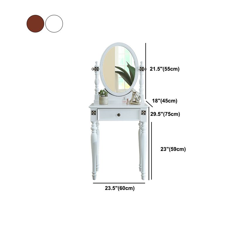 Tradizionale tavolo da banco di vanità per trucco in legno in marrone e bianco per camera da letto