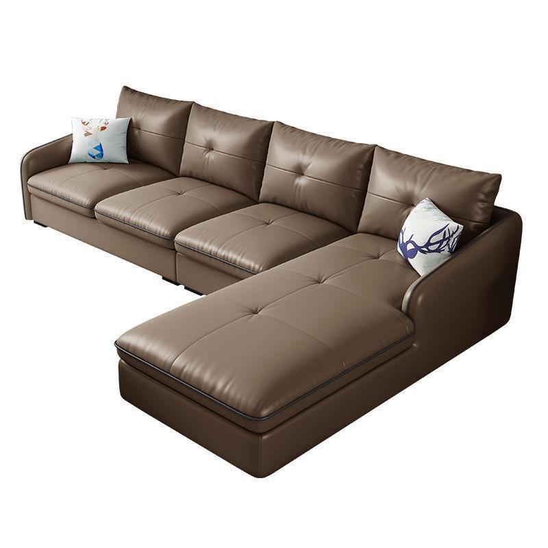 31.49 " H Brown Leather Square Arm Tufted Sofa & Chaise for Living Room Clearhalo 'furn' 'furn_sectionals' 'Furniture' 'Living Room Furniture' 'Sectionals' 1200x1200_cd036e37-165a-42bc-bf67-8f94bfffcb39