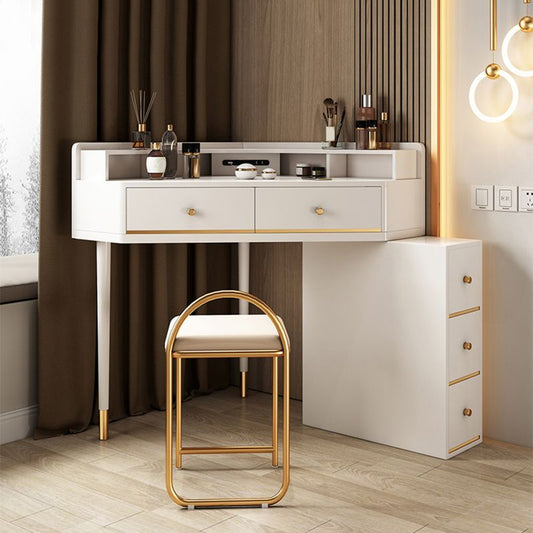 Tavolo da trucco moderno a 2 cassetti in bianco, alto 33,85 "