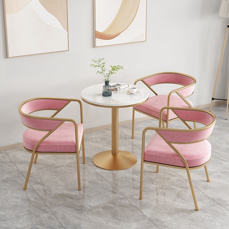 Glam Style Arm Dining Chairs Gold Iron Frame Open Back Dining Side Chair