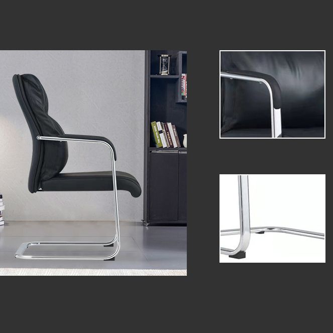 Fauteuil contemporain à accoudoirs fixes sans roues, chaise à dossier haut en cuir noir