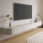 Support multimédia mural blanc avec tiroirs, console TV contemporaine, imitation bois