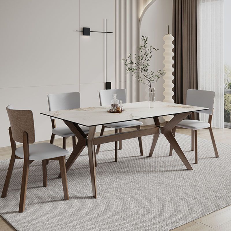 Modern Dining Table Sintered Stone Dinner Table with Wooden Base