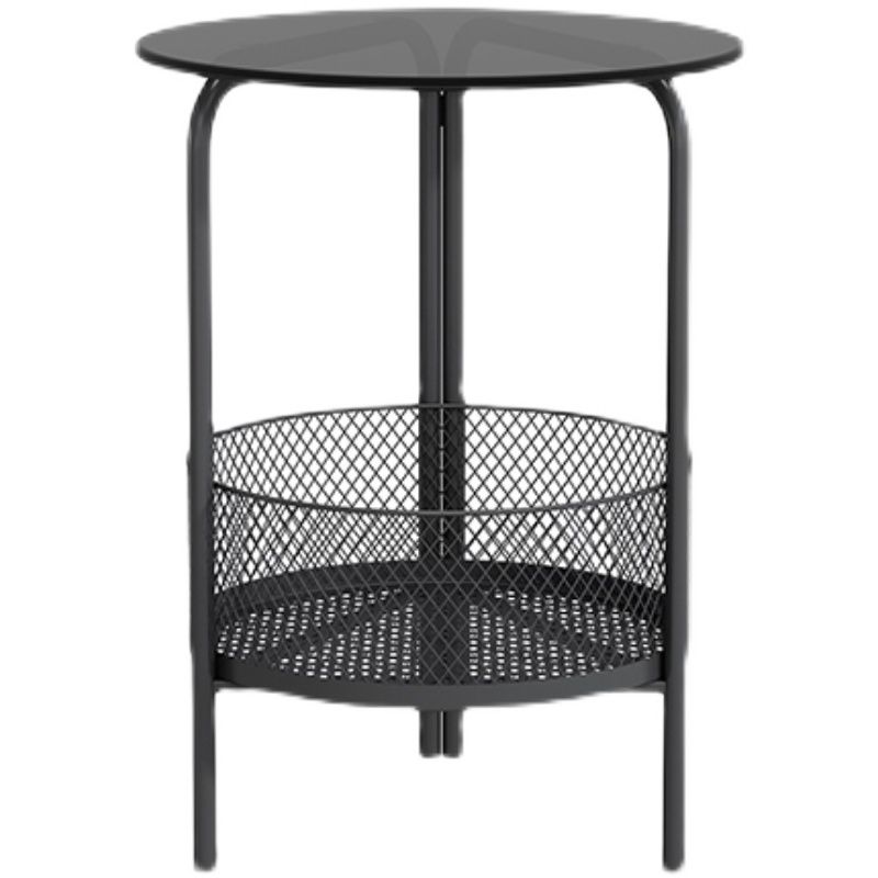 23.6" Tall Modern Round Glass Top Side Table Iron 3 Legs End Table with Storage