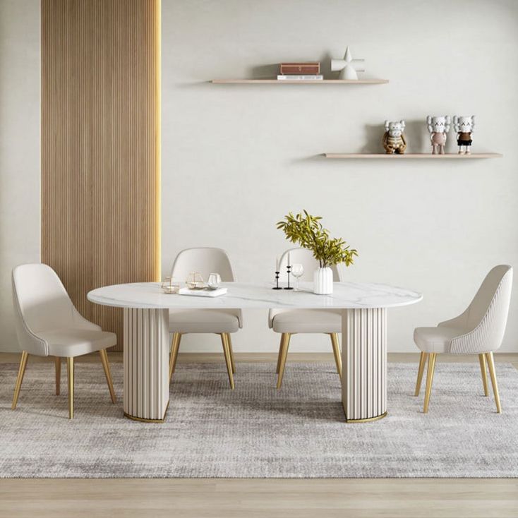 モダンスタイルの焼結ストーンダイニングセットオーバル1/2/5/6/7ピースダイニングセットダイニングエリア