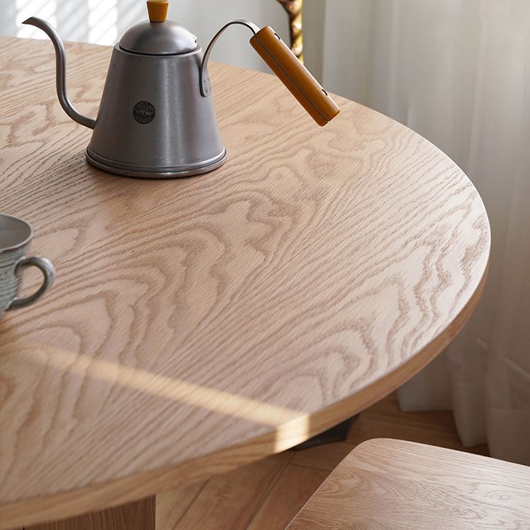 Oak Wood Round Dining Table Kitchen Table in Nature with Wooden Pedestal Clearhalo ' dining_table' 'Dining Tables & Seating' 'Dining Tables' 'furn' 'furn_dining_table' 'Furniture' 'furniture_dining_table' 'Kitchen & Dining Furniture' 'kitchen&dining_furn' 'kitchen' 'kitchen_dining_table' 1200x1200_cd10bf79-29fe-46e9-aaee-92ec41743255