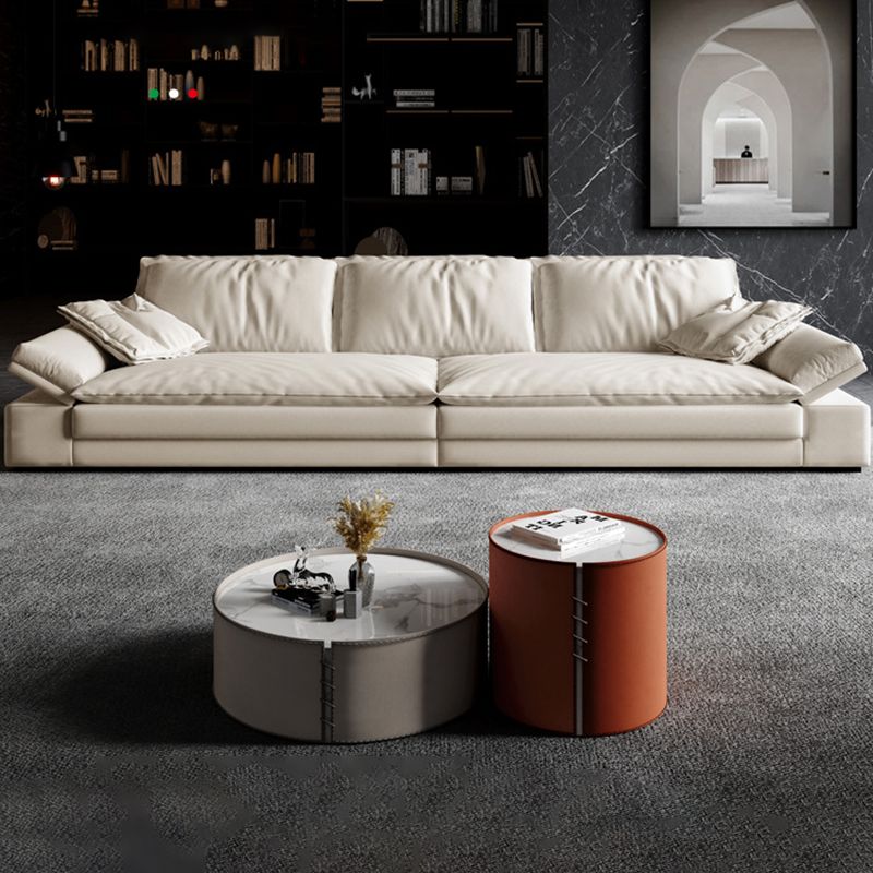 Faux Leather Loose Back Sofa White 31.5" H Pillow Top Arm Sofa& Chaise Clearhalo 'furn' 'furn_sectionals' 'Furniture' 'furniture_sectionals' 'Living Room Furniture' 'Sectionals' 1200x1200_cd12c64e-f521-4861-83f4-3f788738cbe9