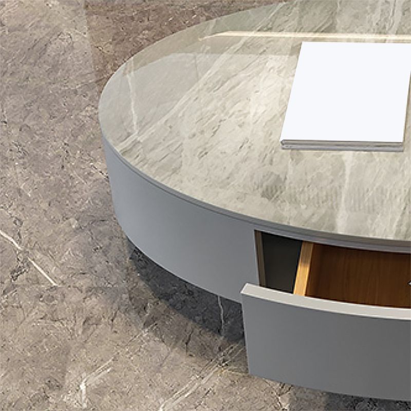 Table basse de base de piédestal noir glam avec un dessus en ardoise et un tiroir