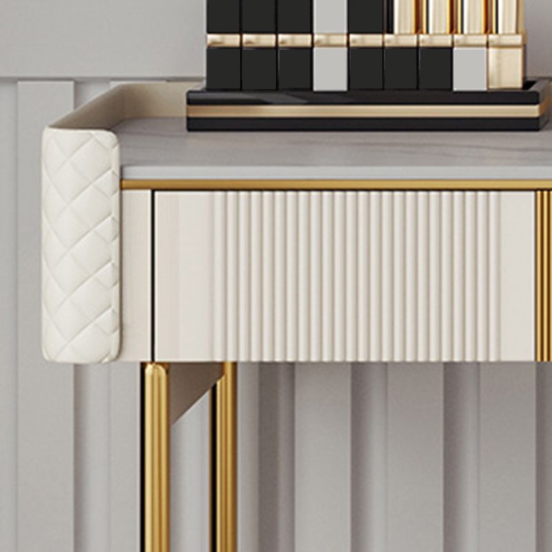 Glam Slate Top Vanity Dressing Table Beige Wooden Makeup Vanity Desk