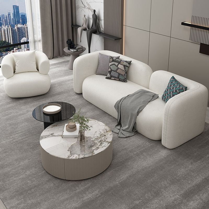 Scandinavian Wool Seating Tuxedo Arm Living Room Sofa in White