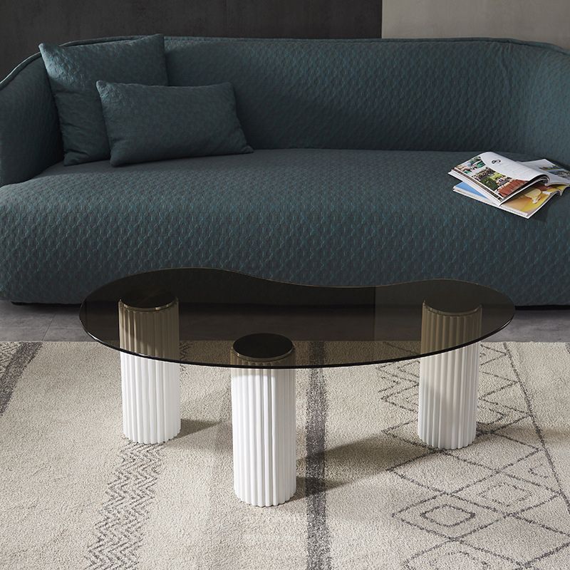 Free Form Glass Top Coffee Table with 3 Steel Legs Single Coffee Table Clearhalo 'Coffee & Accent Tables' 'Coffee Tables' 'coffee_tables' 'furn' 'furn_coffee_tables' 'Furniture' 'Living Room Furniture' 1200x1200_cd1d0952-4ac1-4668-9ea6-697182fd6732