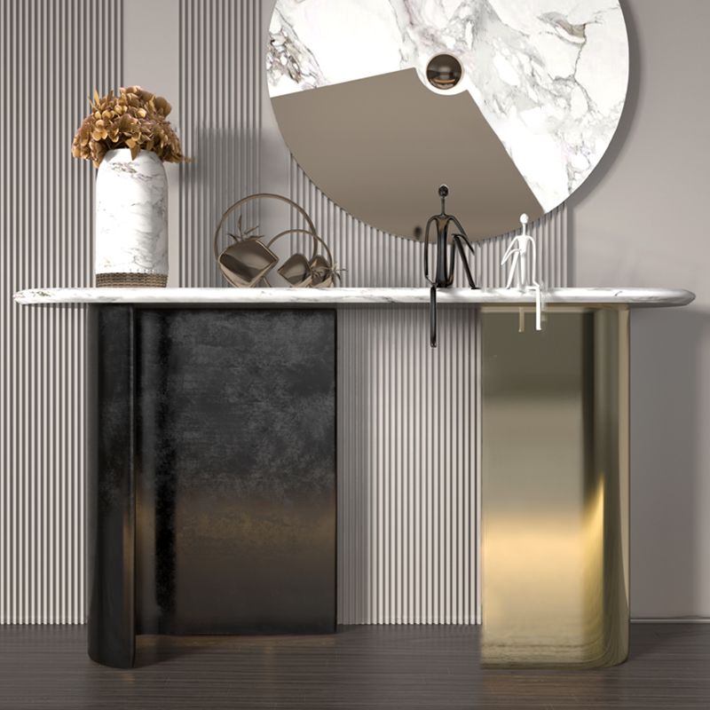 Modern Oval Console Table Metal Console Sofa Table in Black and Gold Clearhalo 'Console Tables' 'console_tables' 'Entry & Mudroom Furniture' 'furn' 'furn_console_tables' 'Furniture' 1200x1200_cd2060a5-963f-47c3-81f6-5081841d6bcf