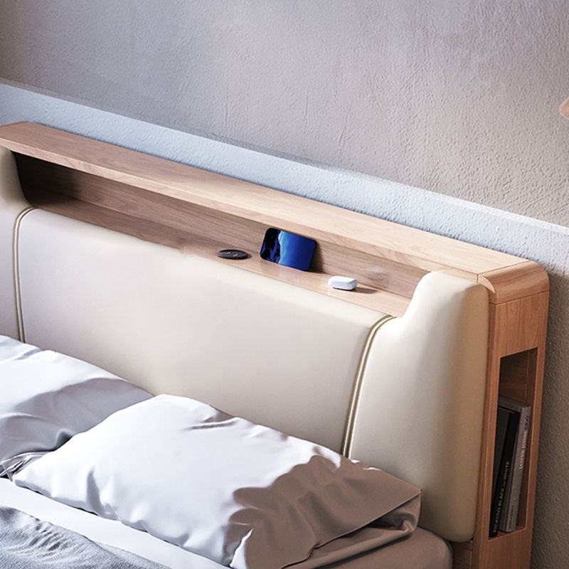 Cama de cabecera tapizada de madera de cama estándar contemporánea