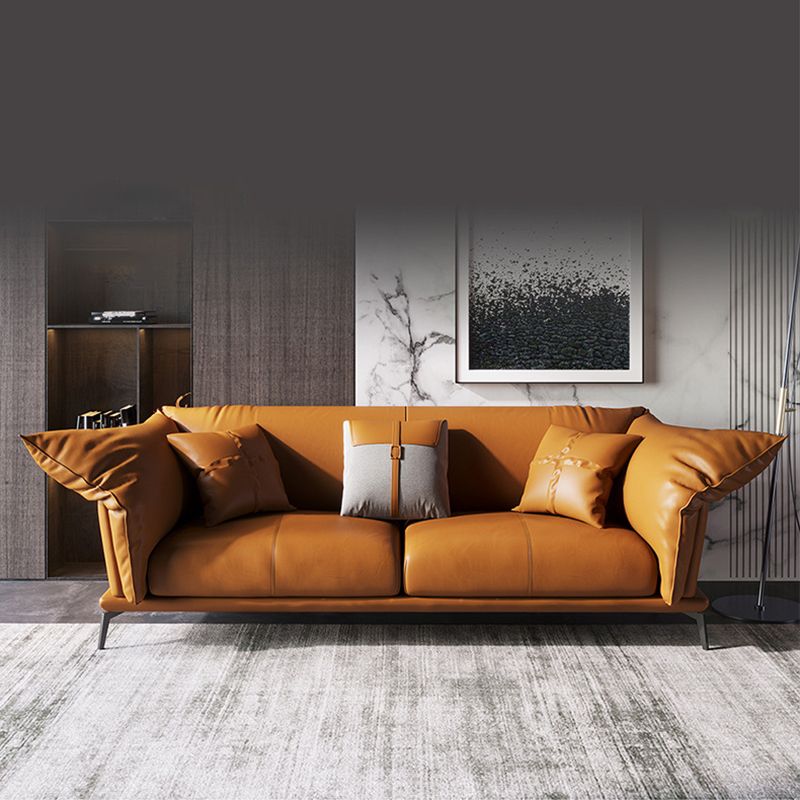 Divano arancione moderno in pelle autentica con divano braccio smoking con cuscini