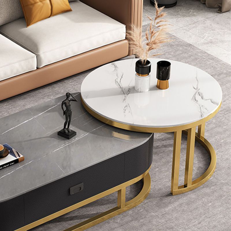 Oval Coffee Table Slate Nesting Coffee Table Set with Black Legs Clearhalo 'Coffee & Accent Tables' 'Coffee Tables' 'coffee_tables' 'furn' 'furn_coffee_tables' 'Furniture' 'Living Room Furniture' 1200x1200_cd2338ed-3b2d-4a98-8f40-d8dfa08e1977