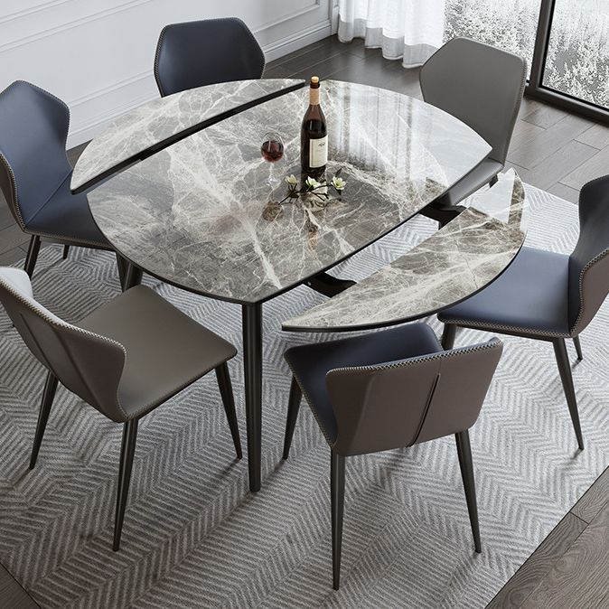 Modern Style Sintered Stone Dining Table Gray Round Drop-Leaf Table with 4 Legs Clearhalo ' dining_table' 'Dining Tables & Seating' 'Dining Tables' 'Furniture' 'furniture_dining_table' 'Kitchen & Dining Furniture' 'kitchen&dining_furn' 'kitchen' 'kitchen_dining_table' 1200x1200_cd245554-ac32-4fce-bff0-b79150a3ed25