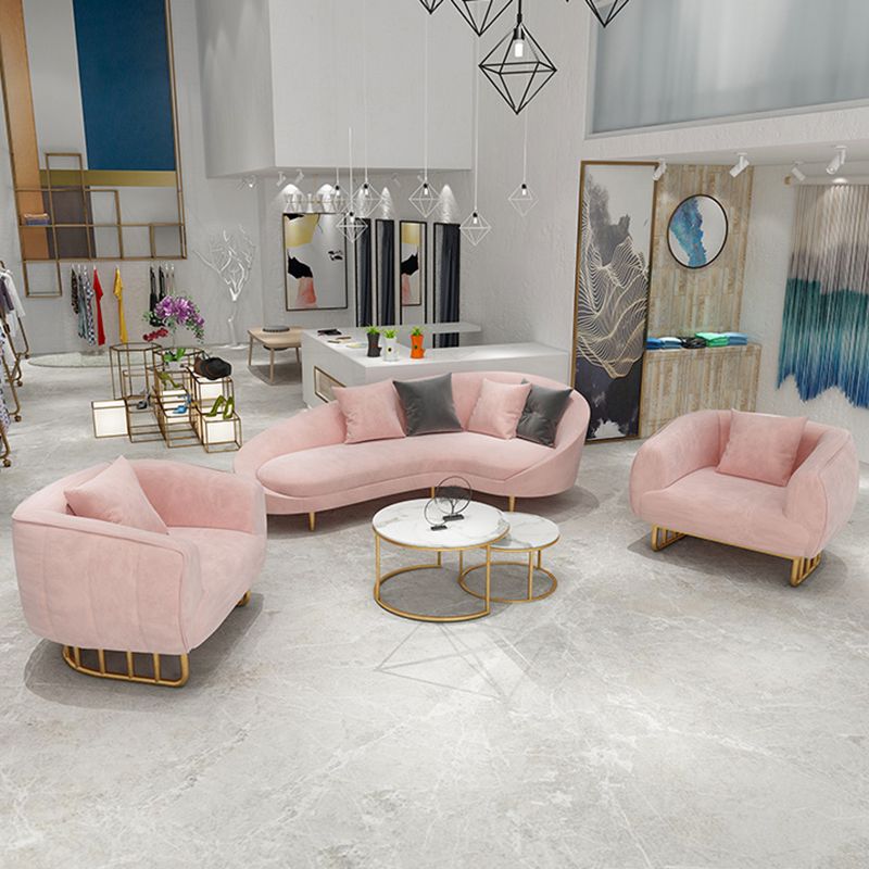 Curved Velvet Sofa Tight Back 33.46 inch High Sloped Arm Sofa Clearhalo 'furn' 'furn_sofas' 'Furniture' 'Living Room Furniture' 'Sofa' 'sofas' 1200x1200_cd25fafe-d001-40ce-925a-4710a59ad9c3