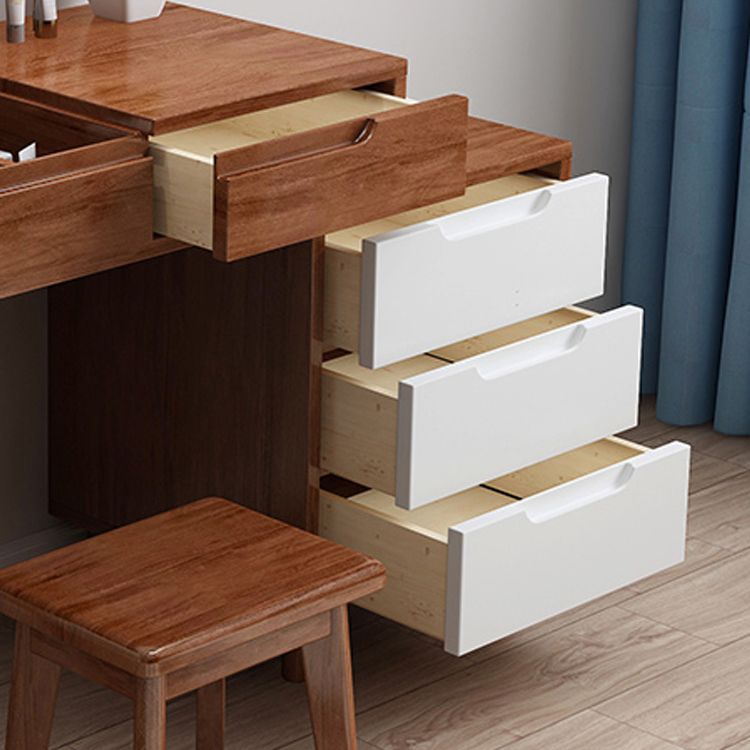 Scandinavische houten ijdelheid set flip-top make-upkapidaal met 4 laden