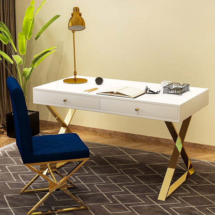 Scrivania rettangolare da scrittura rettangolare da ufficio in legno con gambe metalliche