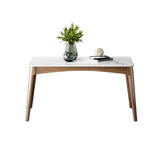 Mid-Century Modern Dining Table Stone Top Table with 4 Wood Legs